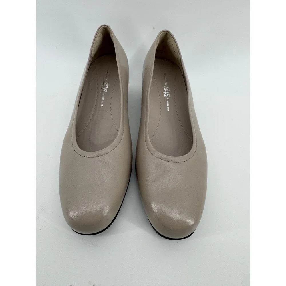 SAS Tan Italian Leather Slip-On Pumps Low Heel Support Comfort Shoe Womens 9.5WW